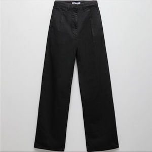 (BOGO 1/2 Off) NWT ZARA Black Pleated Rigid Denim Suit Style Trouser Jeans 4